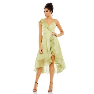 Vestido de cóctel Mac Duggal de gasa alto-bajo en verde pistacho - talla 2 nuevo con etiquetas - Imagen 1 de 8
