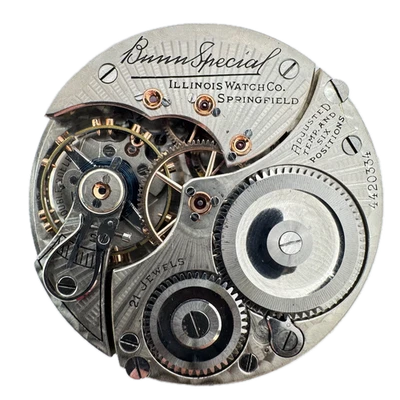 Antique 16s 1923 Illinois 21j Railroad Pocket Watch Movement Bunn Special USA Foto 1 de 2