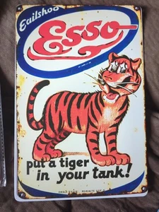 8" X 12" Metal Sign Man Cave Garage Bar Gas Station Wall ESSO Tiger - Picture 1 of 2