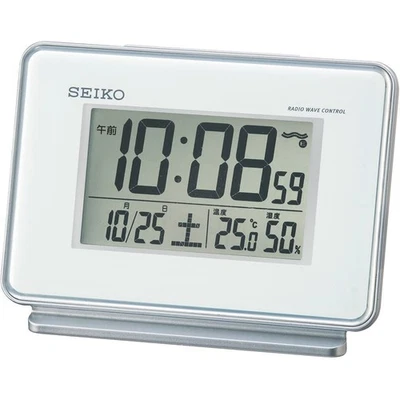 Reloj despertador digital radiocontrolado blanco Seiko SQ767W Foto 1 de 3