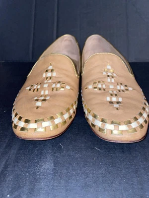 TORY BURCH Marlow коричневый белый Aztec в клетку кожи плоский женщин 7,5 М - Изображение 1 из 4