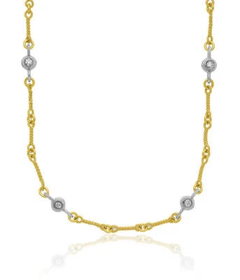 18K Solid Two Tone Gold Diamond Station Solitaire Chain Necklace - Image 1 of 4