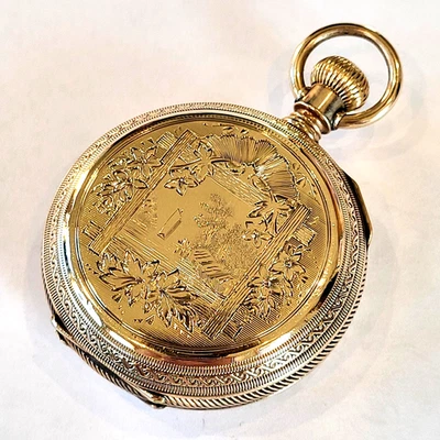 Q74 SPECTACULAR 1884 14k SOLID GOLD WALTHAM BARREL HUNTING CASE! RUNS A+! - Image 1 of 4