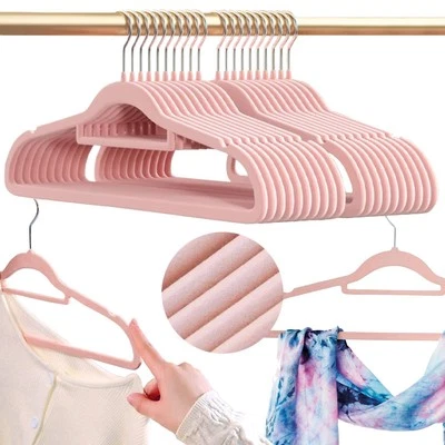 Samt Kleiderbügel, Kleiderbügel aus Samt MAGIC VELVET Samtbügeln 20 Stück rosa - Bild 1 von 4