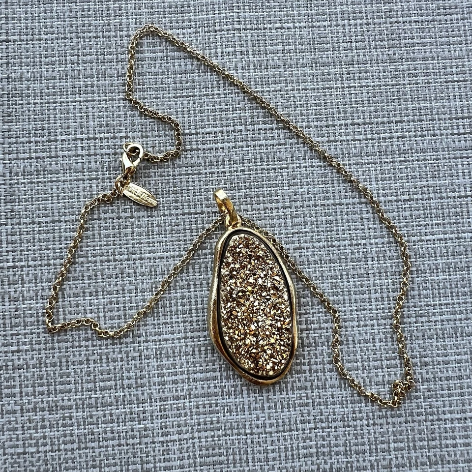 Marcia Moran Gold Plated Druzy Stone Pendant Necklace 18” Long - Image 1 of 4