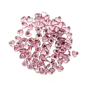 100 x 10mm Pink Heart Gem Crystal Flat back Cabochon Facet Acrylic Craft Scatt - Picture 1 of 1