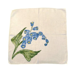 Vintage Hand Painted Handkerchief Hankie Pocket Square Blue Yellow Flowers - Picture 1 of 5