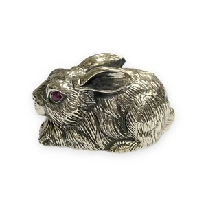 Collectable Victorian Style Rabbit Miniature Figurine & Ruby 925 Sterling Silver - Picture 1 of 6