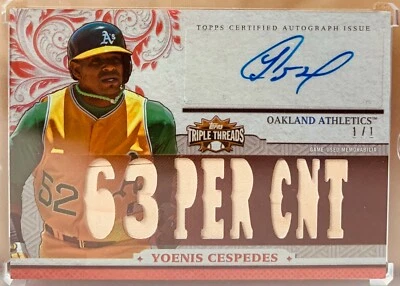 2014 TOPPS - YOENIS CESPEDES - TRIPLE THREADS RED WHALE 1/1 AUTOGRAPH CERTIFIED - Image 1 of 4