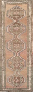Vintage Muted Geometric Ardebil Tribal Runner Rug 3' 5" x 10' 4" Handmade Carpet - Picture 1 of 12