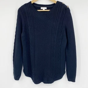 Charter Club Womens Cable Knit Button Shoulder Sweater Cotton Blend Black Sz M - Picture 1 of 6