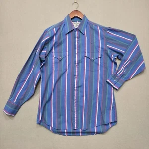 Ely Jeans Mens' Blue Striped Long Sleeve Pearl Snap Western Shirt Size Medium - Picture 1 of 6