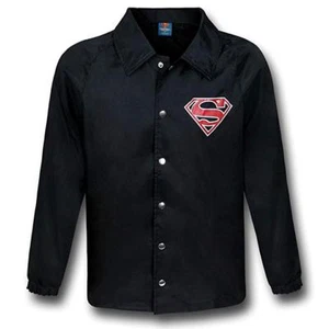 Superman Mens Windbreaker Coaches Lightweight Snap-Up  Black Jacket New L - Picture 1 of 8