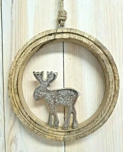 Holzanhänger Elch Rentier Mangoholz Metall Anhänger Baumschmuck Weihnachten Deko - Bild 1 von 3