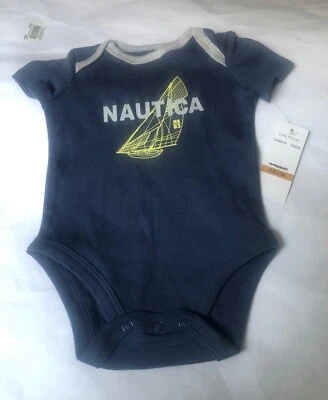 Nautica 紧身衣 婴儿 婴儿连体衣 0-3 个月 蓝色 航海帆船 全新带标签 — 第 1/4 张图片
