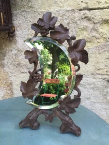 Antique Black Forest Louis XVI Style Crescent Moon Stand Mirror Carved Wood - Picture 1 of 7