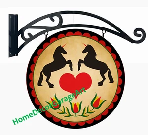 Amish Barn Hex Blechschild, Einhörner doppelseitig mit Halterung - Bild 1 von 5