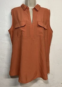 NWT Notations XL Sleeveless Blouse Rust Orange Collared V-Neck Tank Top - Picture 1 of 6