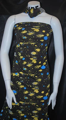 Hermosas salpicaduras de tejido jersey elástico rayón amarillo gris turquesa gris Foto 1 de 4
