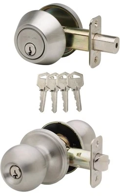 Perilla de puerta de bola BKDB141SS con llave similar con combinación de cerrojo, acero inoxidable satinado Foto 1 de 4