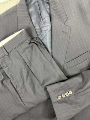 Chaps Ralph Lauren Mens 2 Piece Suit 46R Blazer 37x32 Pants Navy Pinstripe Wool - Image 1 of 4