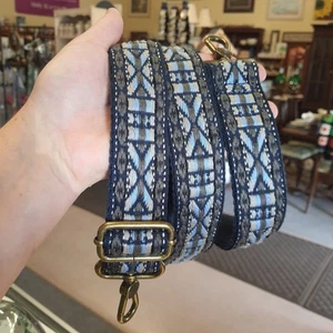 Vintage Retro 70s Woven Hippie/Boho Blue & White Camera Or Bag Strap Adjustable - Picture 1 of 5