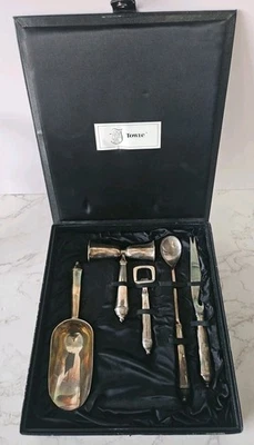 Juego de utensilios de bar vintage Toalla plateada 5 piezas con estuche años 80’s Foto 1 de 4