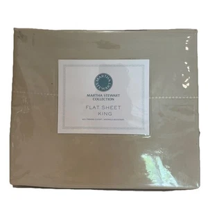 Martha Stewart King Flat Sheet 400 Thread Count Beige Diamond Embroidered Stitch - Picture 1 of 7