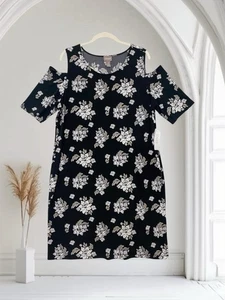 Vestido para mujer Chico’s negro floral hombro frío talla XL 3 NUEVO CON ETIQUETAS  - Imagen 1 de 18