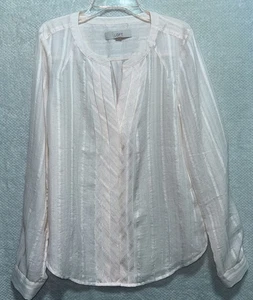 Camisa Ann Taylor Loft Para Mujer Talla M Blanca Manga Larga Preppy Top Con Botones - Imagen 1 de 16