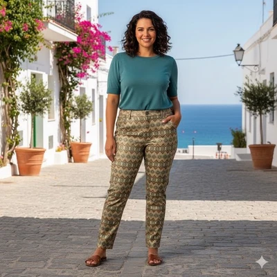 Hot Kiss Denim Jeans Women 20 Skinny Lily Metallic Tribal Geometric Gold Blue - Image 1 of 4