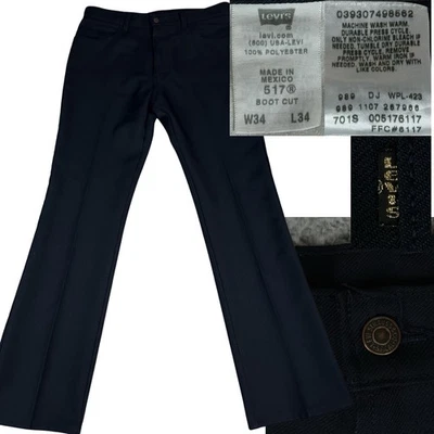 Vintage Levi’s 517 Bootcut Polyester Pants Dark Blue 34 X 34 - Image 1 of 4