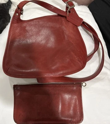 Genuine Vintage COACH  Red Leather Crossbody Bag HOP-9131 With Matching Wallet - Image 1 of 4