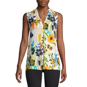 Kobi Halperin Lorena Floral-Print Silk & Viscose Sleeveless V-Neck Blouse Medium - Picture 1 of 10