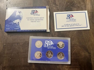 2003 S US MINT 50 State Quarters Proof Set, States:- IL, AL, ME, MO, AK - Image 1 of 2