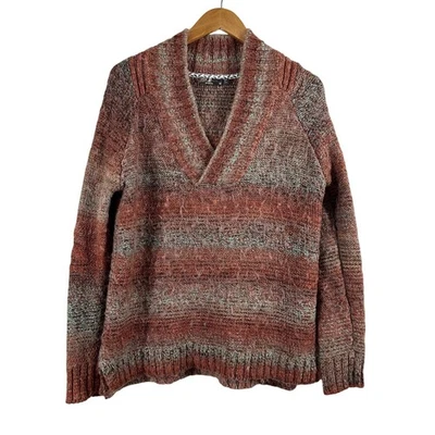 Suéter Pullover Para Mujer Prana Naranja Mezcla Lana Cuello en V Tejido Difuso Talla M Foto 1 de 4