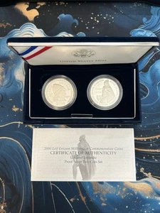 2000 Leif Ericson Millennium Commemorative Proof Silver Dollar 2 Coin Set OGP - Picture 1 of 4