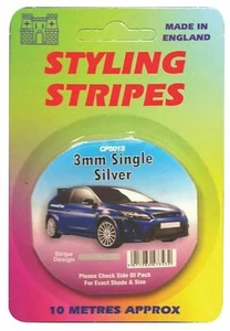 Silver 3mm x 10mtr Self Adhesive Car Pin Stripe Coach Tape Syling Stripe - Picture 1 of 1