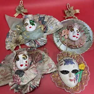 Ceramic Clown Jester Fan Style Ruff Venetian Style Decor Mask Lot 4 - Picture 1 of 17