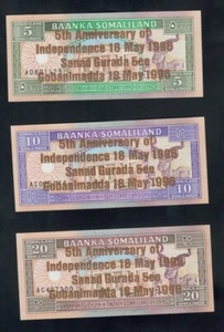 SOMALILAND 5 10 20 50 100 500 SHILIN 1996 SET Commemorative UNC GOLD Ovpt 7 NOTE - Picture 1 of 3