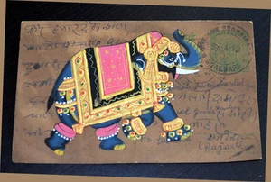 Antigua postal postal vintage India con pintura en miniatura de elefante - Imagen 1 de 3