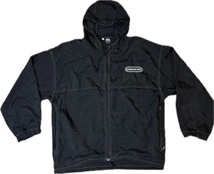 Vintage QUIKSILVER Hooded Black Windbreaker Spray Rain Jacket Mens M Nylon Zips - Picture 1 of 22