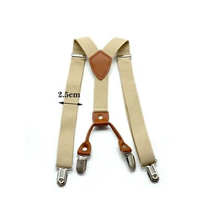Unisex Suspenders Adjustable Elastic Braces Leather Button Holes Beige For BABY - Picture 1 of 6