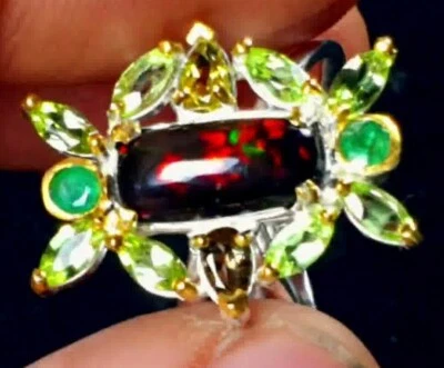 Black Voll Opal Ring (AA+) -  TOP Farbe - 925 + kopl. Weiß Vergoldung + GG verg - Bild 1 von 4