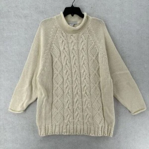NEW Vtg 80s Limited Cable Knit Aran Fisherman Sweater Roll Neck LADIES MEDIUM - Picture 1 of 15