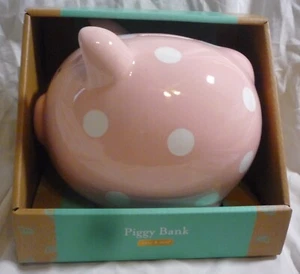 Pink Porcelain Piggy Bank with White Polka Dots, Coin Bank, Money Bank - Picture 1 of 4
