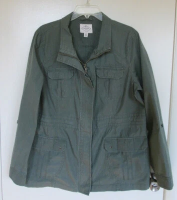 St Johns Bay Green Zip Lightweight Women’s Utility Jacket Size Large - Image 1 of 4