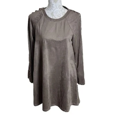 Love Riche long sleeve tan Mini dress with cutouts on arm and pockets, Large - Image 1 of 4