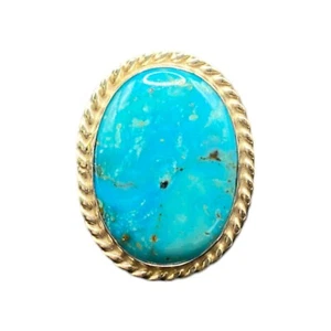 Ring Turquoise Gemstone Oval Cabochon Blue 925 Sterling Silver Cocktail Size 8 - Picture 1 of 17