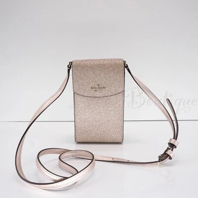 Kate Spade Shimmy Glitter North South Flap Phone Crossbody Bag K4828 Rose Gold - Image 1 of 4